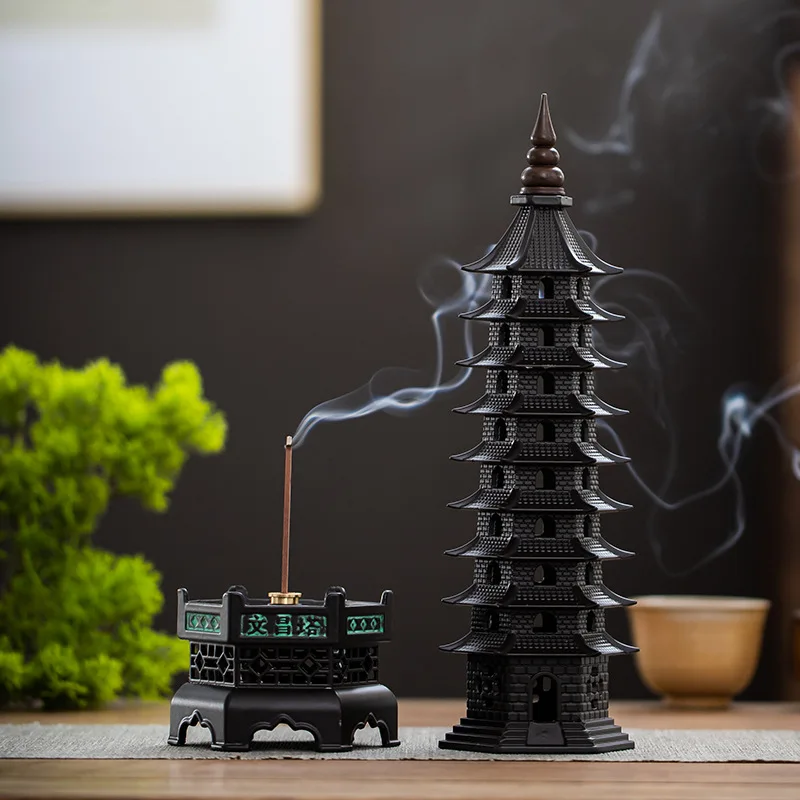 31cm The Wenchang Tower Incense Burner Metal Sandalwood OUDH Incense Holders for Zen Home Decor Ornaments