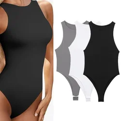 HXAO Bodysuits Women 2024 Off Shoulder Black Bodysuits Sexy White Body Sleeveless Lingerie Thong Bodysuit Rave Spandex Bodysuit