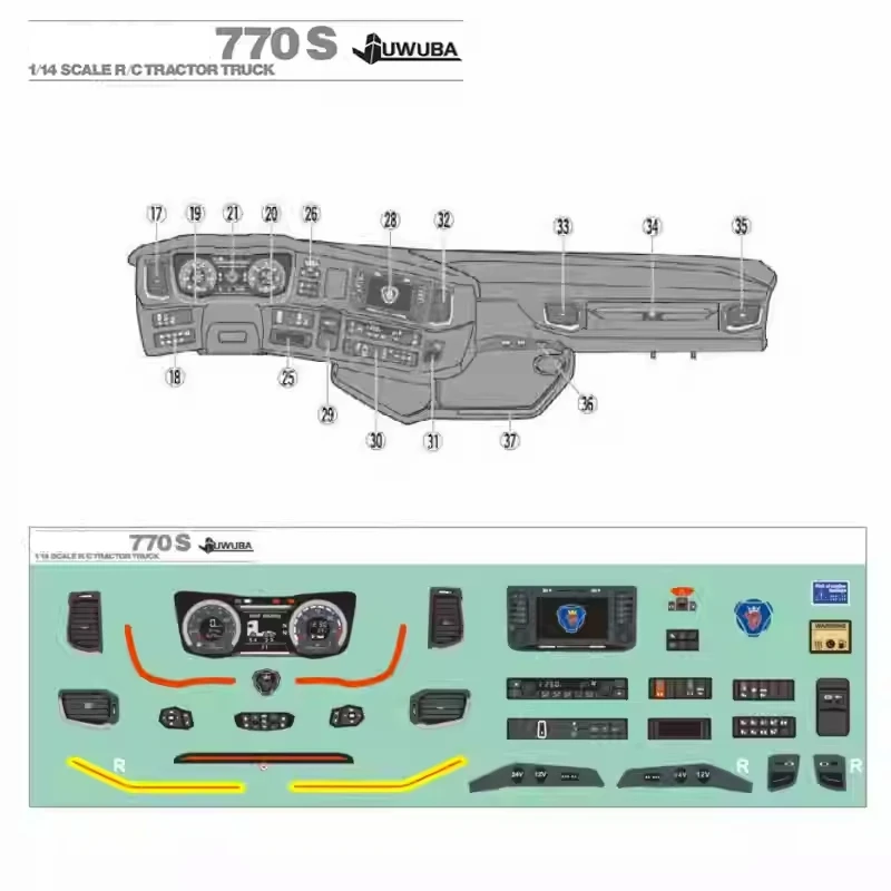 770S Adesivo Interno Adesivo Impermeabile PVC Simulazione per 1/14 Tamiya RC Scania 56368 56371 Romote Control Giocattolo Parti