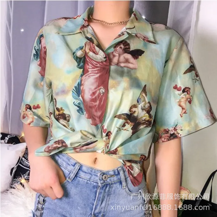 2020 New Short Sleeved Modern Angel Print Shirt