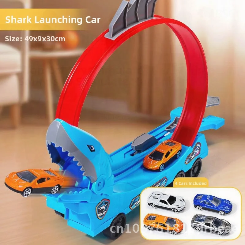 مجموعة ألعاب سيارة المنجنيق للأطفال على شكل ديناصور وسمك القرش - تجميع مجاني لسيارات السباق للأولاد - ألعاب مسار منزلقة بلاستيكية #3