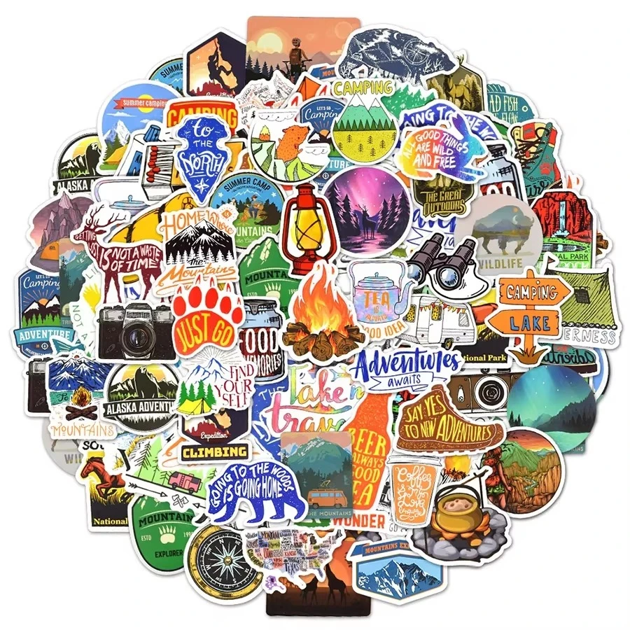 

100pcs Outdoor Camping Travel Stickers DIY Luggage Laptop Helmet Motor Bike Car Climbing Landscape Waterproof Sticker Toys