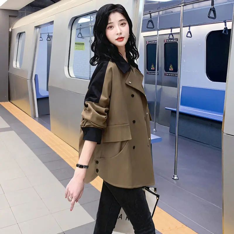 

Windbreaker Women Mid Length 2024 Autumn Clothing New Fashionable Temperament Coat Casual Color Blocking Trench Outerwear k1400