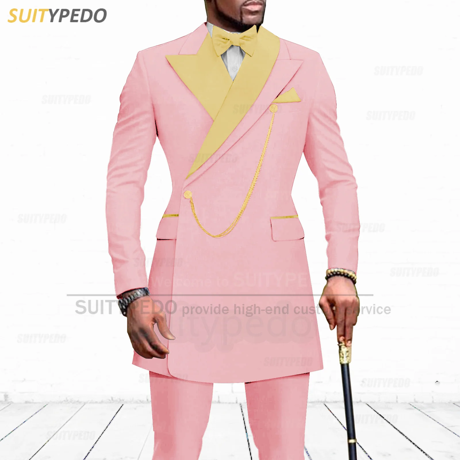 Tailor-made Men Suits Wedding Grooms Slim Fit Costumes Fashion Party Gold Satin Lapel Blazer Pants Homecoming Formal Outfits