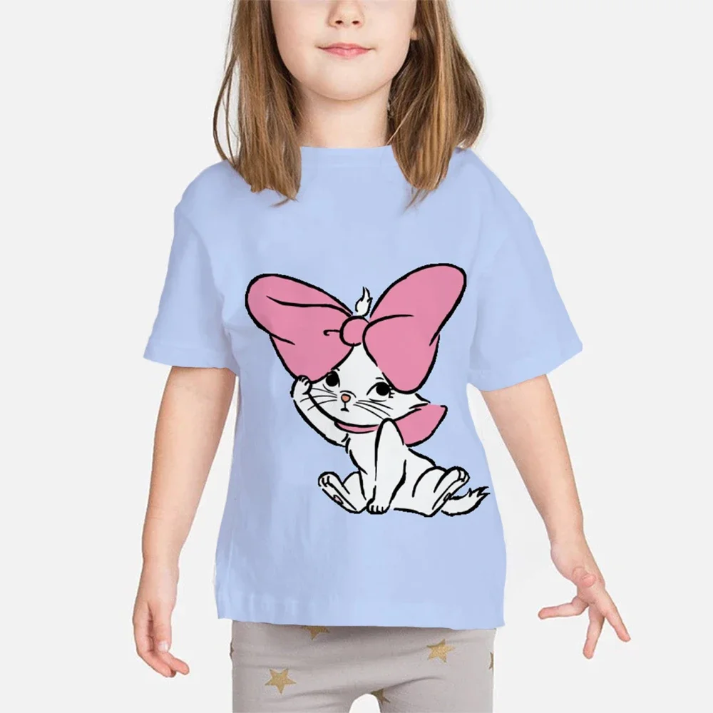 Children T-shirt Kawaii Disney T Shirt Disney cute Mary cat ​Anime Cartoon Casual Clothes Kid Girl Boy Short Sleeve Top Tee