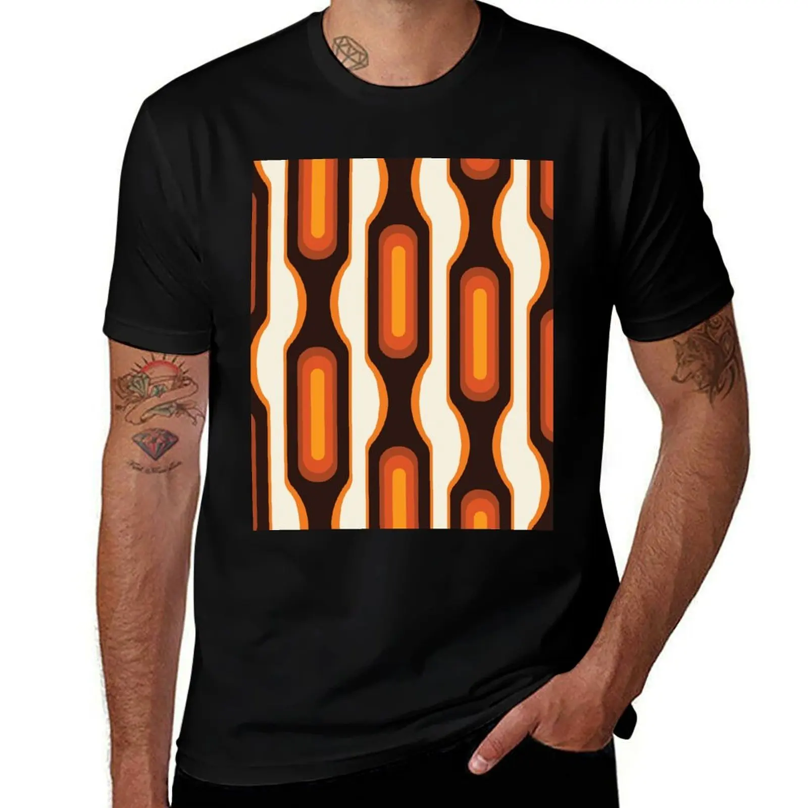 Capsules Large 1970s Orange Meets Mid Century Modern T-Shirt Relaxed Fit Casual Short Sleeve Top T-Shirt