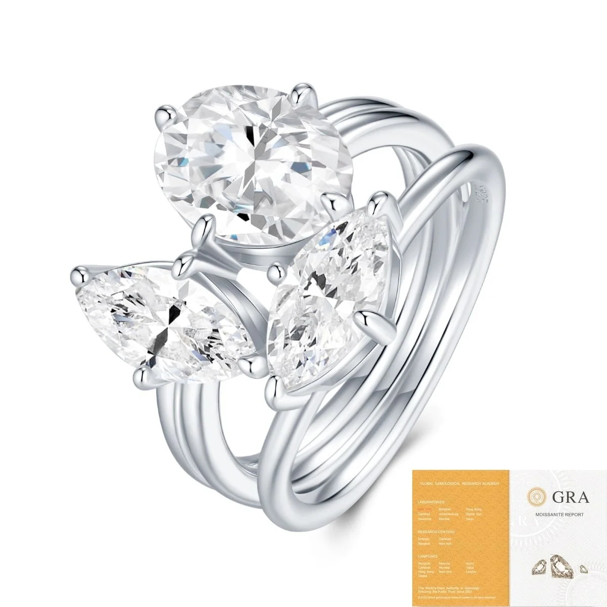 

Moissanite Rings For Women S925 Silver Luxury 3 Stone Diamond Wedding Band Gift 18K Plated Fine Jewelry GRA