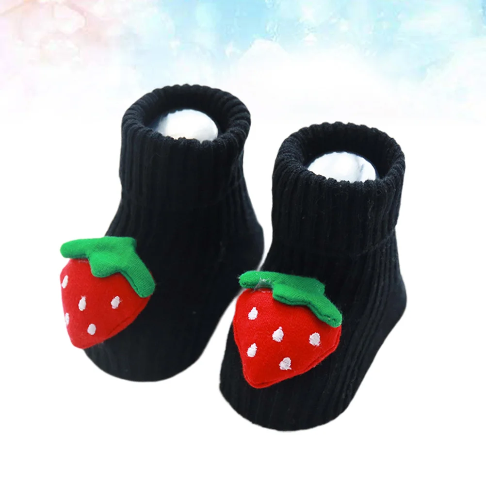 

Baby Floor Socks Black Strawberry Autumn Winter Anti-Slip Cotton Dispensing Socks Comfortable Toddlers Footwear Size M 1-3 Years