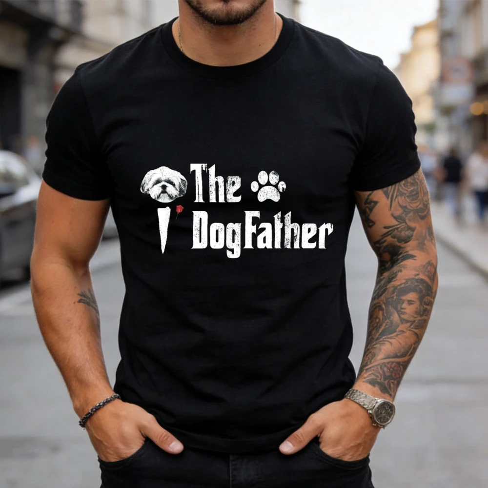 The Dogfather Shih Tzu Dog Dad Tshirt FatherDay Gift Unisex T-Shirt Short Sleeve Classic Pattern Urban Fashion Tops