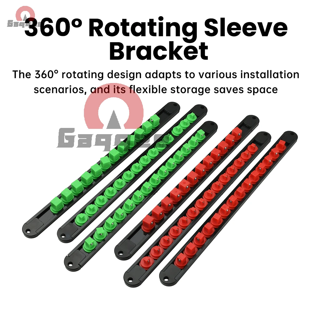 360 Degree Rotating  Socket Organizer ABS Red/Green Spring Ball Fixing System for 1/2" 1/4" 3/8" Sockets Removable End Caps