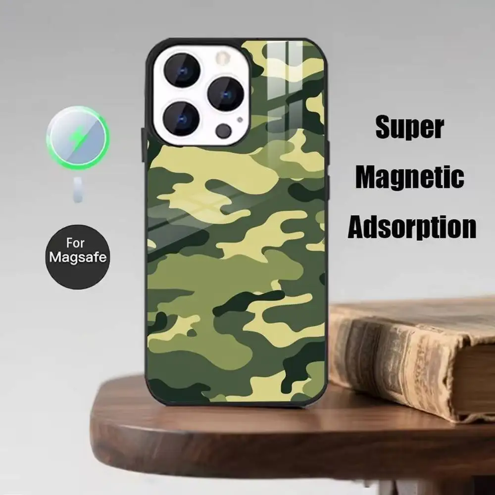 Camouflage Military Phone Case For iPhone 17,16,15,14,13,12,Plus,Pro,Max For Magsafe Magnetic Wireless Charge