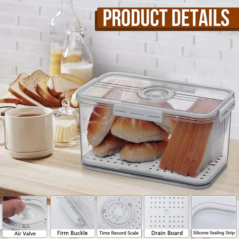 Bread Box For Your Kitchen Counter - Sealed Freshness With Time Recording, Lid Included - Perfect For Homemade Bread