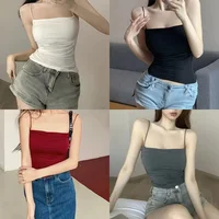 1 PC Stylish Waist Pleated Corset - Soft support fixed chest pad sleeveless vest Sexy short top with thin straps Solid color 5