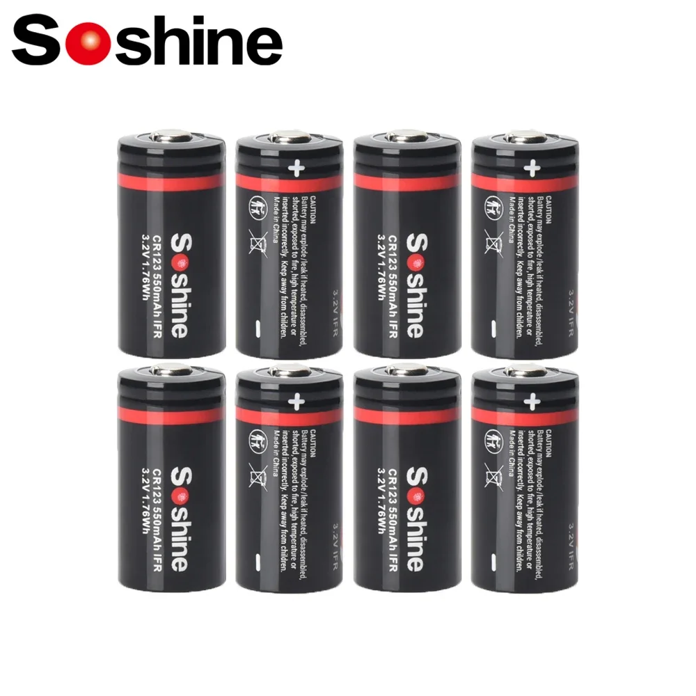 Soshine RCR123 16340 LiFePO4 Battery 3.2V 550mAh Rechargeable Battery 2000 Time Discharge Cycle for Flashlight Headlamp Mini Fan