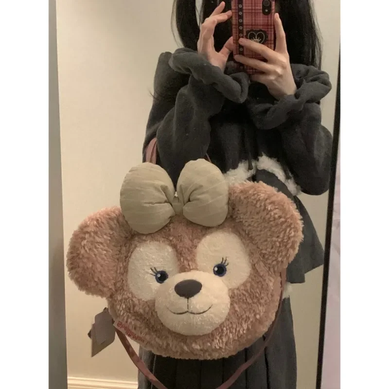 Large Disney Cute Shirley Mei Big Face Plush Bag Female 2024 Duffy Bear Fur Backpack Large Capacity Convenient Travel Fashion