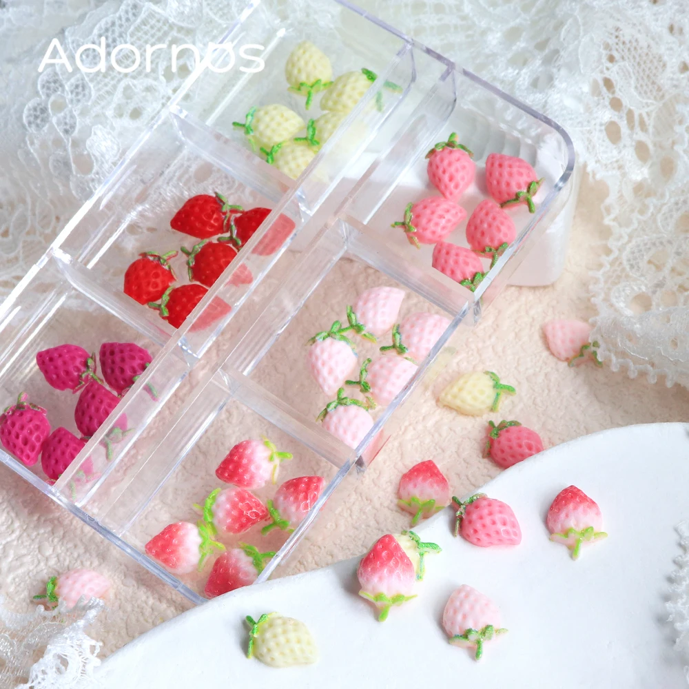 30pcs Mini Cartoon Strawberry Nail Art Accessories Flatback Strawberry Figurines With Seed Detailing Summer DIY Nails Decoration