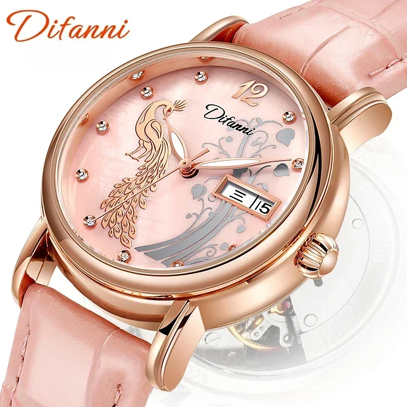 Tourbillon Automatic Ladies Phoenix Mechanical Watch Waterproof Luminous Shell Ladies Watch Week Calendar Sports Watch