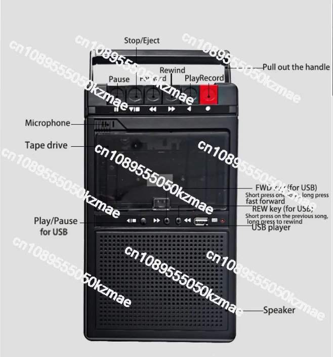 Retro Stereo Cassette Player Walkman Cassette Tape Music Audio Auto Reverse With Recorder External Speaker USB Playback