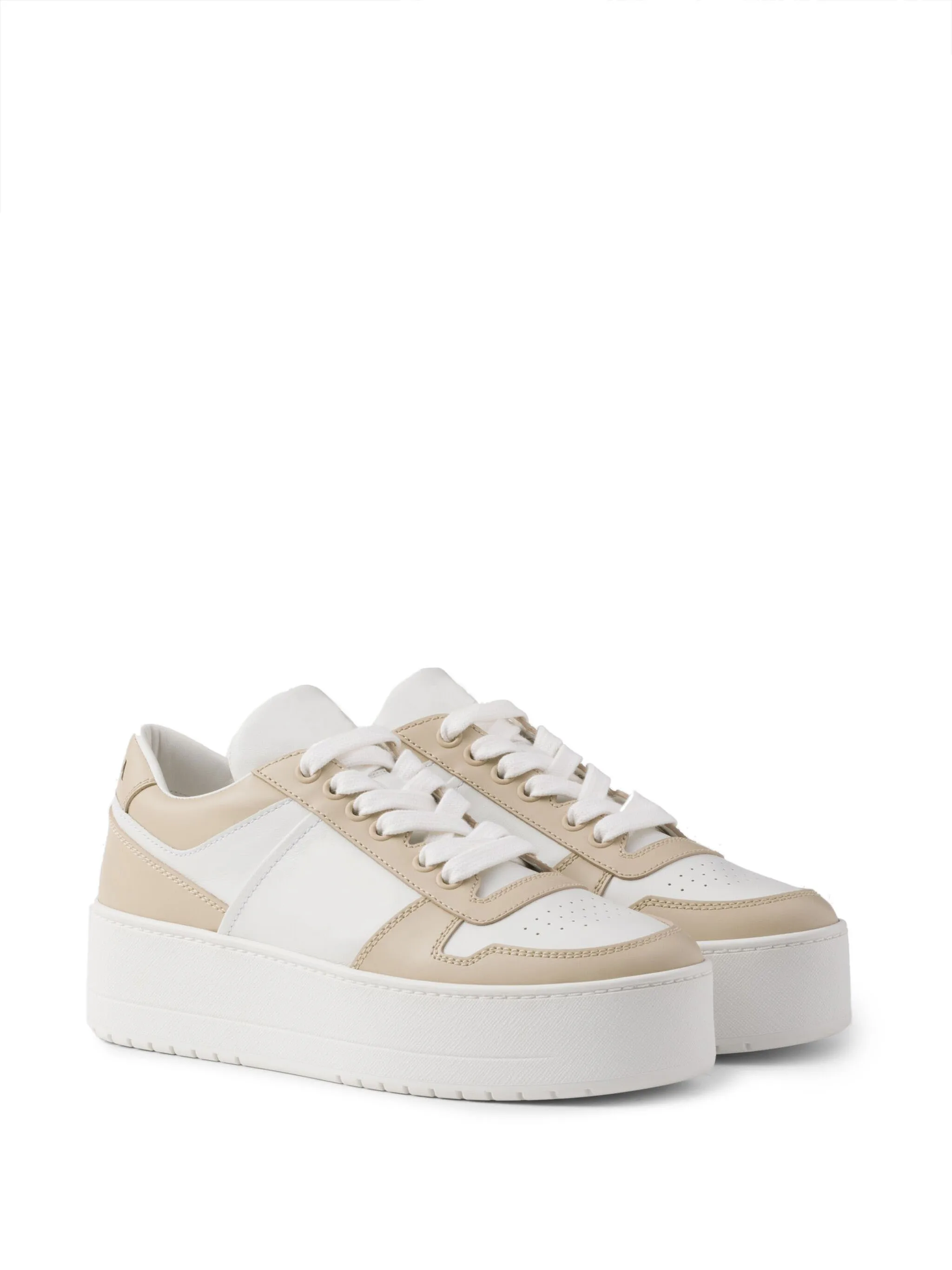

Women's Shoes Leather Sneakers Sand Beige White
