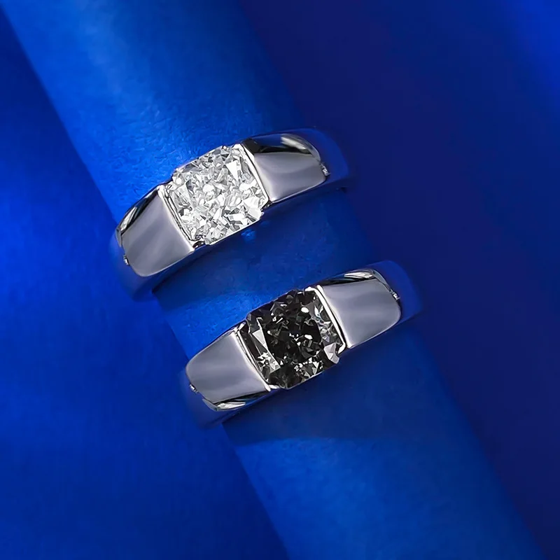 Solitaire Lab Black Diamond Ring 100% Real 925 Sterling Silver Party Wedding Band Rings for Women Men Engagement Promise Jewelry