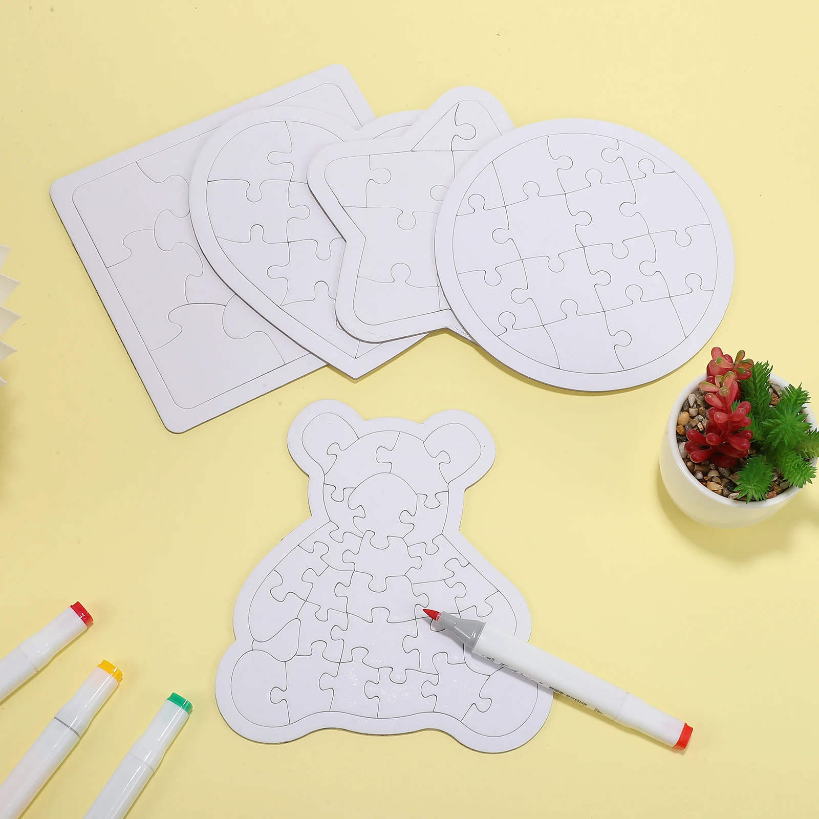 

5pcs Coloring Puzzle Blank Pentagram Round Square Heart Shaped Kids Toddlers DIY Painting Paper Jigsaw Puzzles