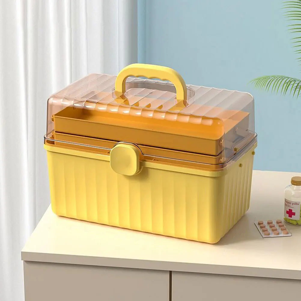صندوق تخزين الأدوية البلاستيكية منظم مساعد كبير محمول لطب الطوارئ العائلي مقبض جديد