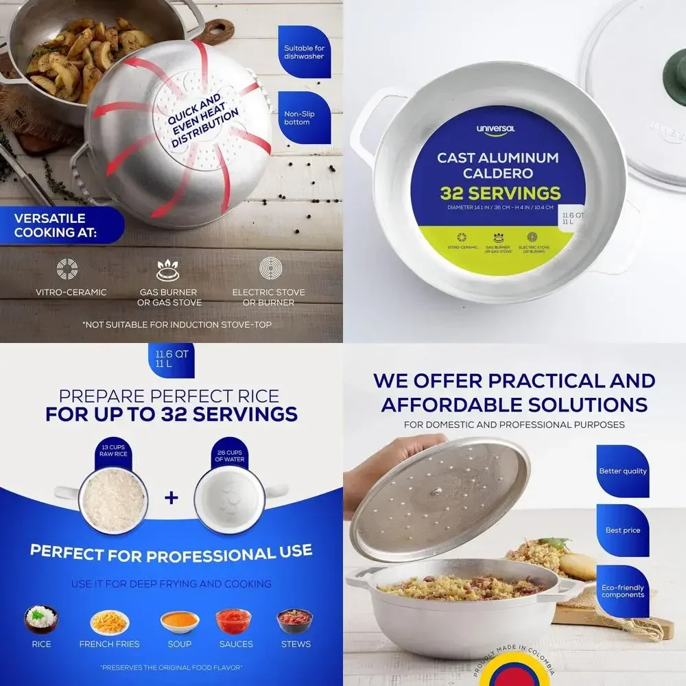 

11L Caldero Dutch Oven, 32-Cup Capacity, Stainless Aluminum, Even Heat & Fast Cooking, Ideal for Rice & Fries