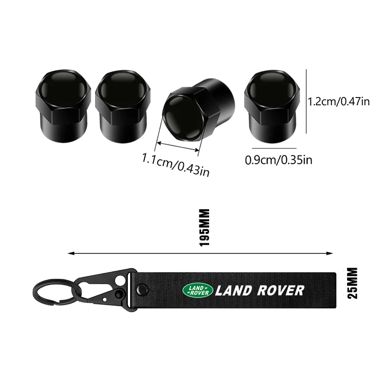 Aluminum Metal Car Tire Valve Cover Car Badge Nylon Keychain Accessorie For Land Rover Range Evoque Velar Defender Discovery  3