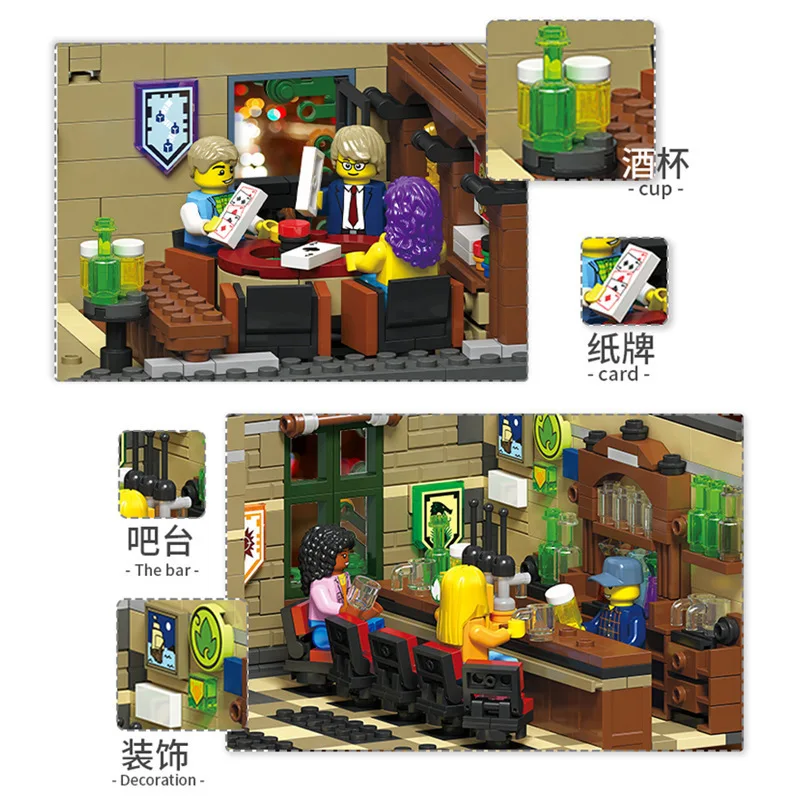 ​Lion Bar Commercial City Street View Architecture 89107 Creative Small Particle Assembly Model Building Blocks Toy