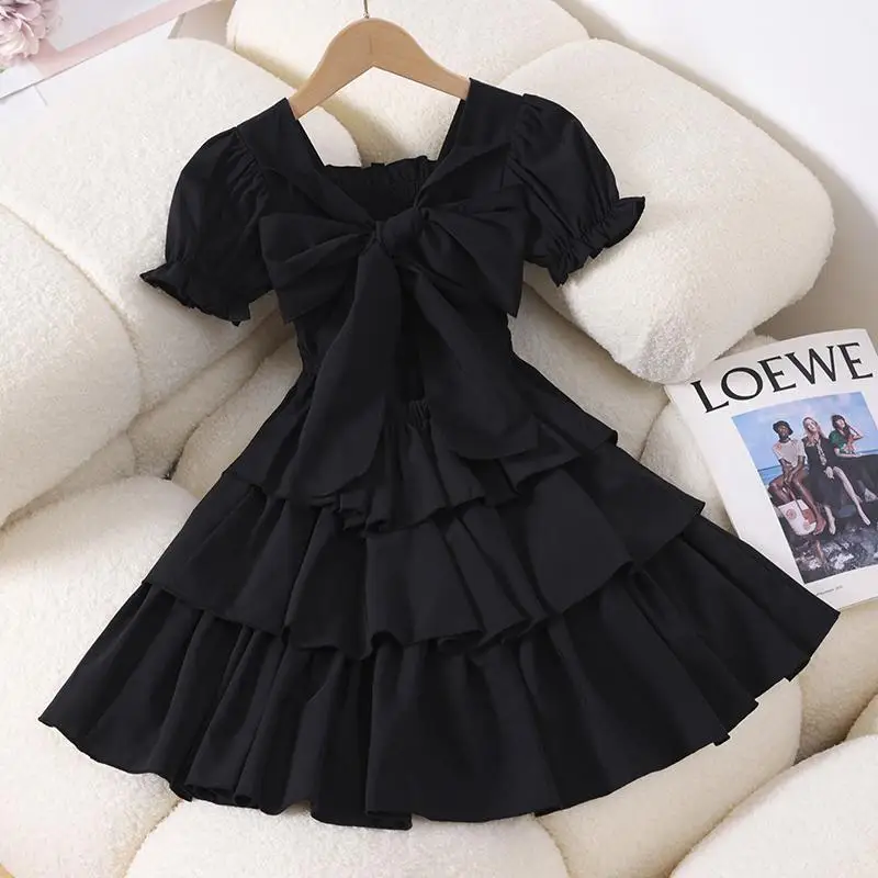 

Teenage girl's short sleeved dress summer outfit new children's western-style bow princess chiffon dress