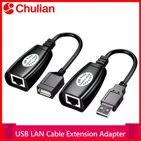 2Pcs USB to RJ45 LAN Cable Extension Adapter Extender Over Cat5 RJ45 Cat6 Patch Cord Black Networking Accessories