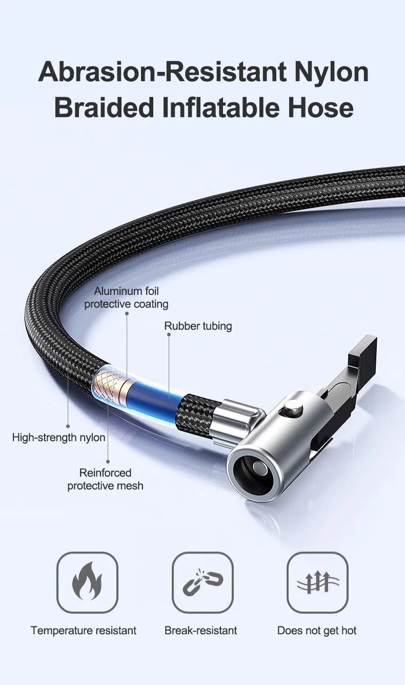 EAFC Kabelloser Auto-Reifenfüller, tragbarer Luftkompressor, 150PSI elektrische Auto-Reifenpumpe mit digitalem Druckmesser, automatische Abschaltung, LED-Taschenlampe, Luftpumpe für Auto, Motorrad, Fahrrad, Ball. – Detail 8