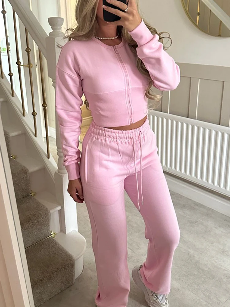 

Удобный однотонный кардиган на молнии, прямые брюки, уличный комплект, повседневный домашний повседневный осенне-зимний новый модный комплект