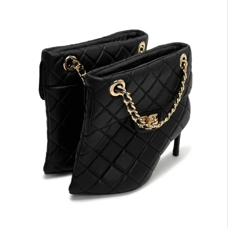 

2025autumn Andwinter Newpointed Fashionmetal Chain Sleeve Short BootsEuropean AndAmerican Women's Sexy Fashion Showbanquet Shoes