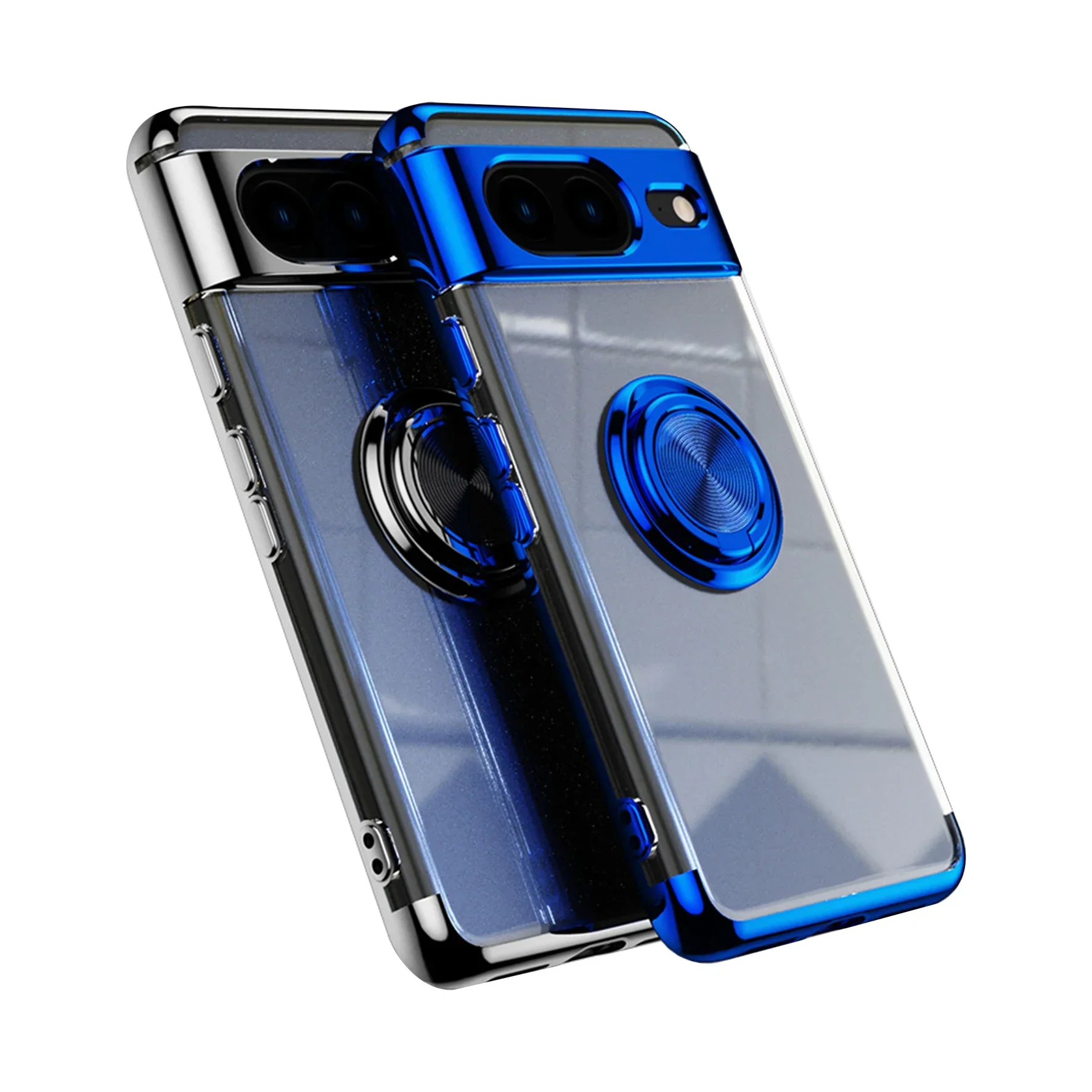 Funda de teléfono magnética transparente con revestimiento delgado para Google Pixel 9Pro 9 8Pro 8A 8 7Pro 7A 7 6A 5A cubierta de soporte de anillo de Metal