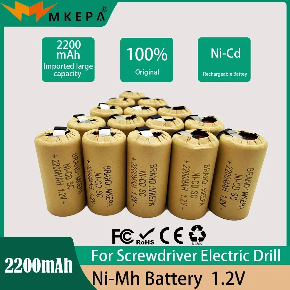 

2-20pcs Screwdriver Electric Drill SC Batteries 1.2V 2200mah Sub C Ni-Cd Rechargeable Battey With Tab Power Tool NiCd SUBC Cells