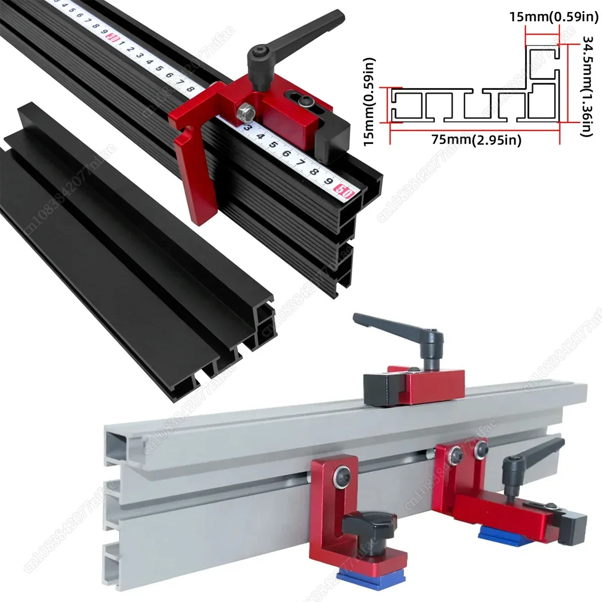 For Table Saw Woodworking Workbench Aluminium Profile Fence 75 Type Miter Track T-track Backer 30-50CM Sliding Brackets T-Slot