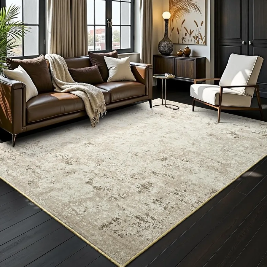 

Abstract Area Rug Modern Washable Rug Soft Non Slip Rug Low Pile for Bedroom Living Room Dining Room Beige 4x6 Feet