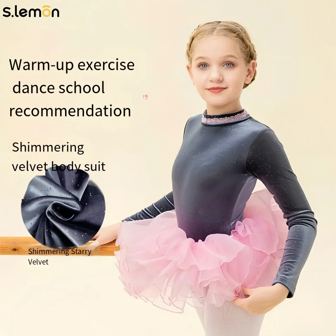S.limon – justaucorps de danse en velours pour filles, manches longues, ciel étoilé, tenue chaude de danse chinoise et de Ballet, body de spectacle de gymnastique