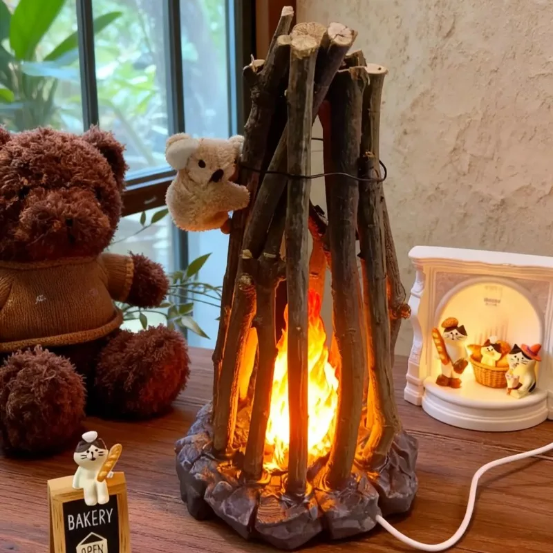 Creative LED Mood Light Retro Bonfire Ambient Lights Flame Branch Shaped Night Light Room Decoration Aromatherapy Lighting Lamp
