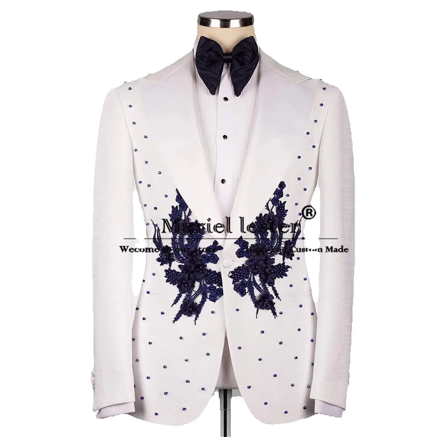 

Роскошные мужские костюмы с жемчугом для свадьбы, блестящие аппликации из бисера и камней, пиджаки для выпускного вечера, цельный смокинг жениха, мужское пальто по индивидуальному заказу