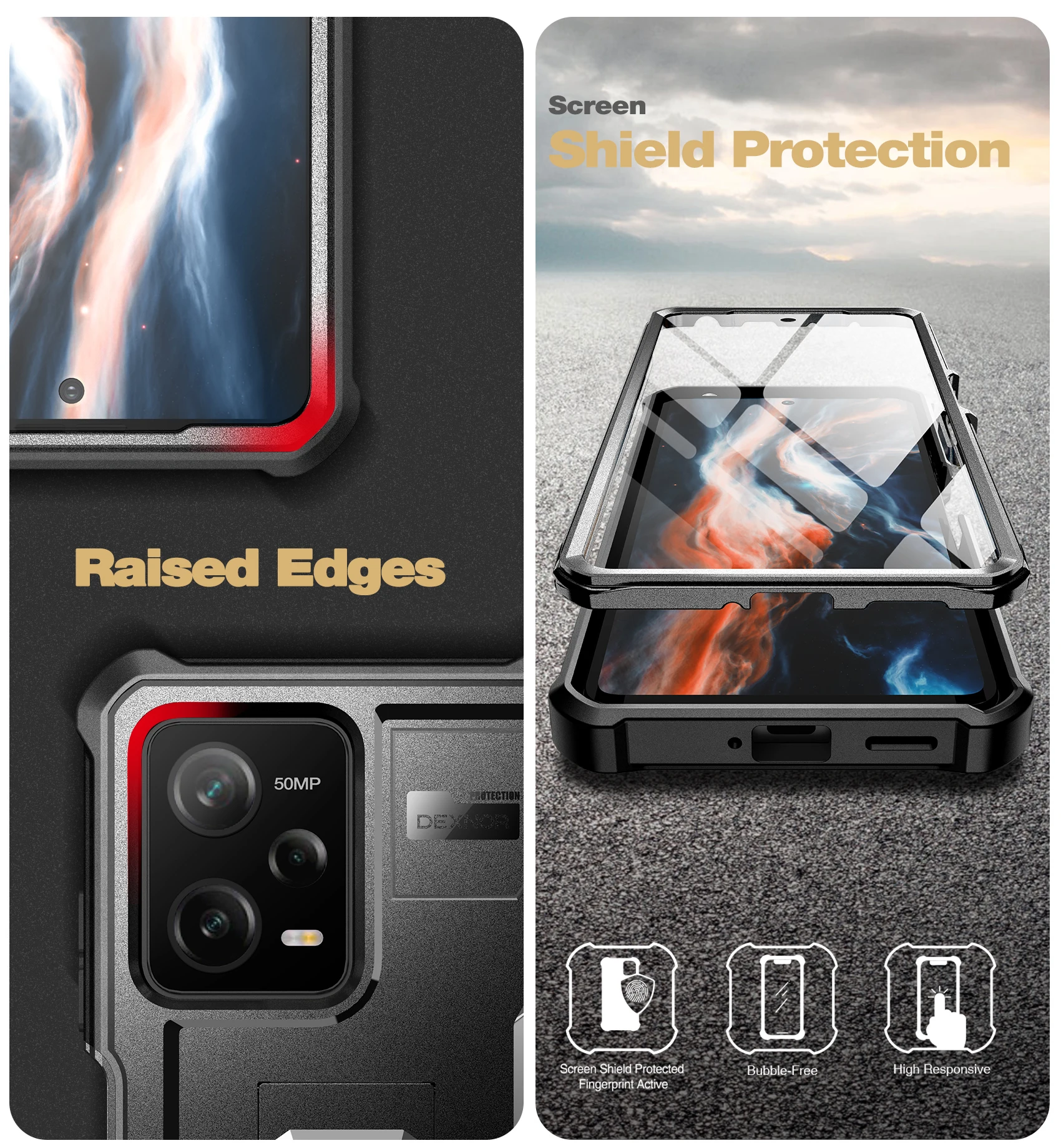 For Redmi Note 12 Pro 5G Case Full Body Bumper Military Grade Armor Shockproof Shell Case Bracket with Built in Screen Protector