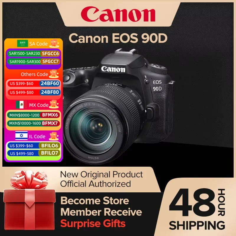 Canon EOS 90D DSLR APS-C Digital Compact Camera High Pixel Fotografica Profesional Camera With EF-S 18-135mm IS STM Lens