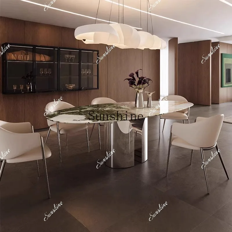 Pure natural luxury stone special-shaped villa high-end large flat oval dining table  FT