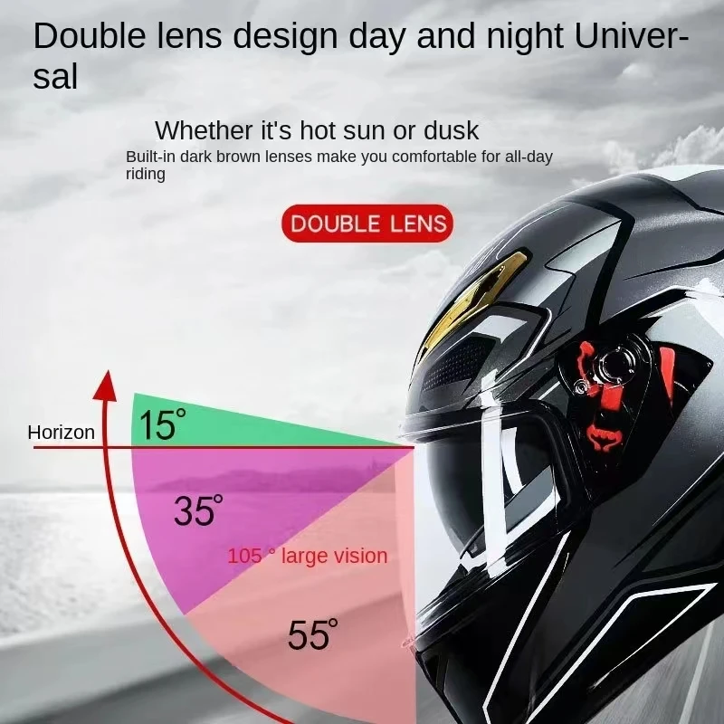 3C Certified Carbon Fiber Motorcycle Helmet Men's Winter Warm Double-lens Design Four Seasons Are Appropriate