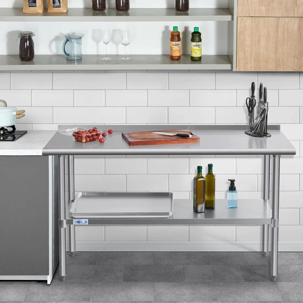 Stainless Steel Prep Table Commercial Work Table with Backsplash and Undershelf for Kitchen Restaurant 24"D x 72"W x 34"H