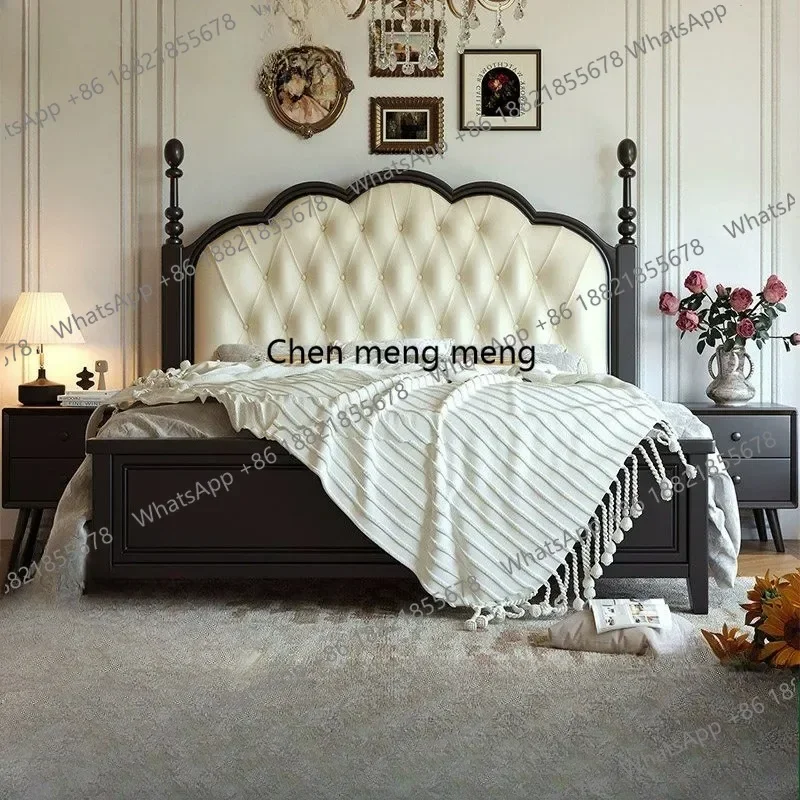E182 French medium and ancient wind bed soft bag high sense retro American solid wood double wedding bed