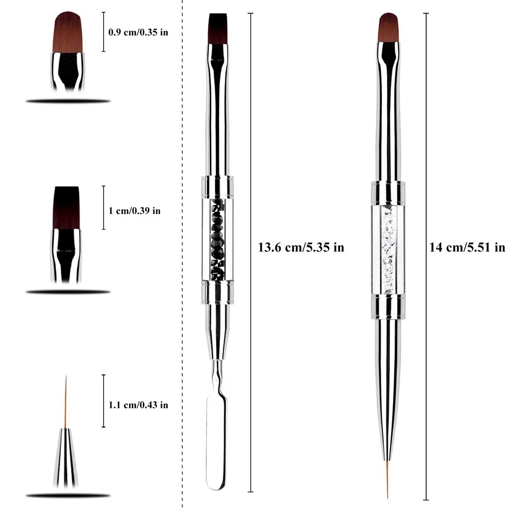 Dual-Ended Hard Nail Art Brush Builder Gel Rhinestone Handle French Tip for Manicure Design Polish Gel Liner Professional Pen