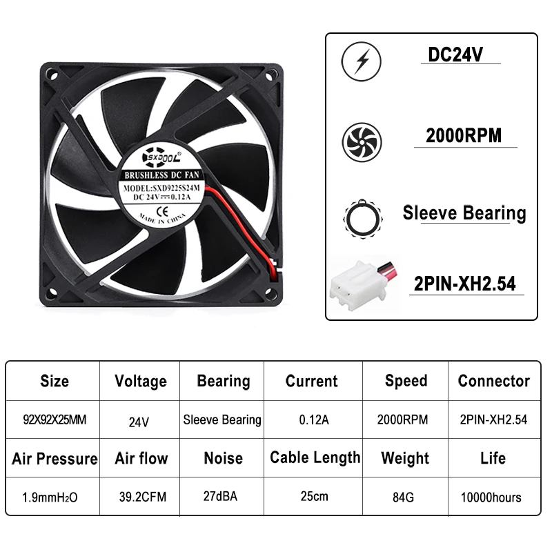 Resfriamento para refrigerador, ventilador sem escova com rolamento silencioso de 24v, 9225 a, 90mm, 9cm, 92mm, s, 92mm x 25mm