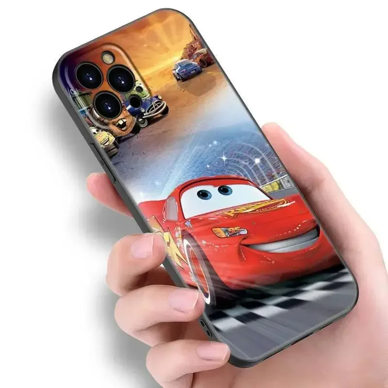 Applicable mobile phone iPhone13 Pro 15 13mini mobile phone case Cartoon Lightning McQueen black silicone mobile phone case